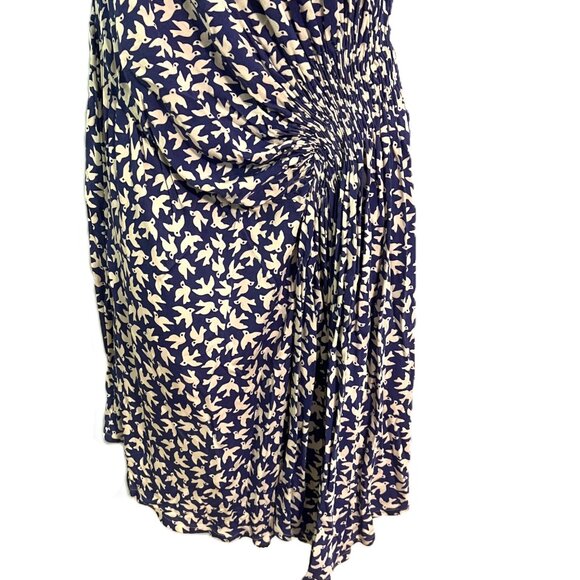 Anthropologie Leifnotes Women Blue Dove Bird Print Dress Size L Asymmetrical - Picture 4 of 9